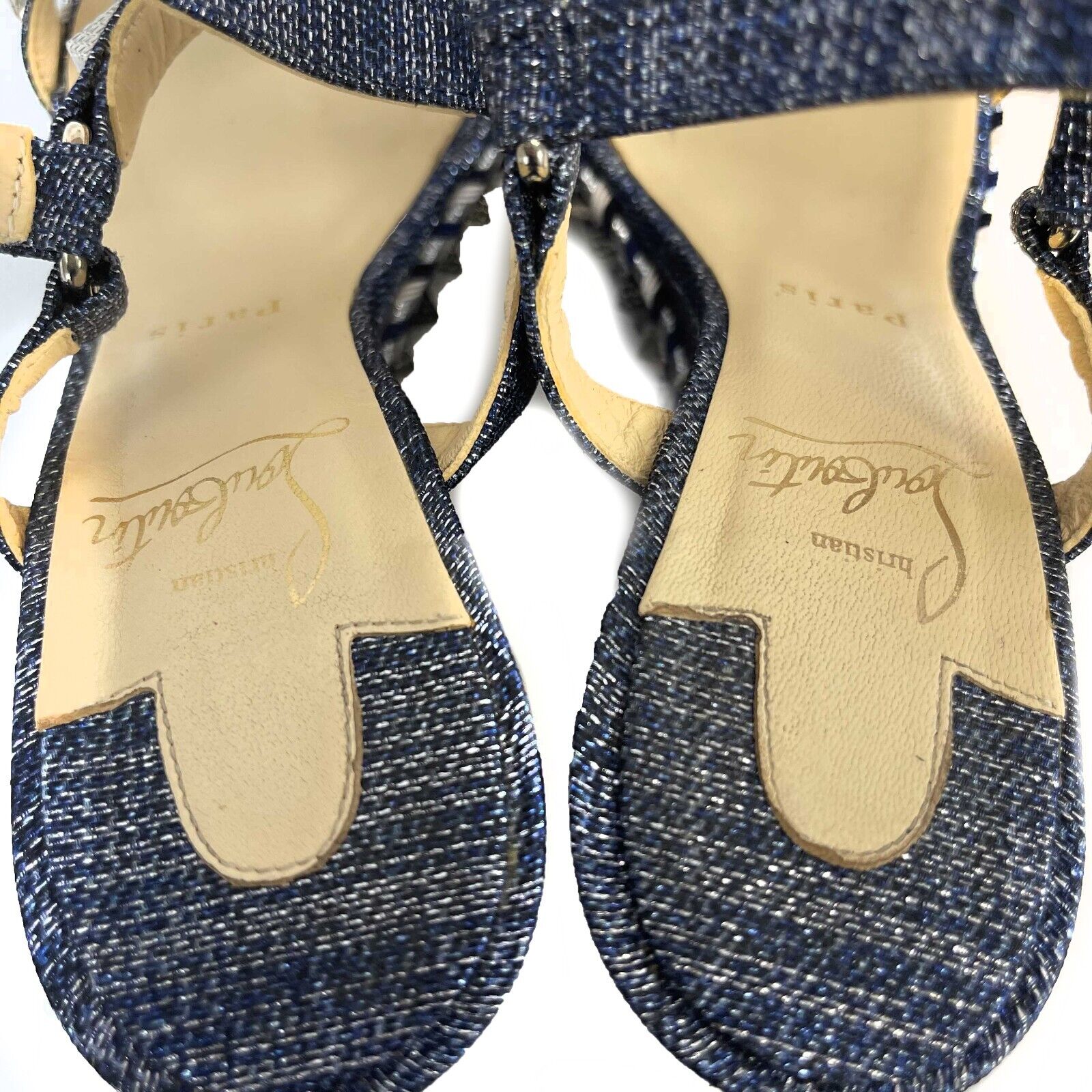 Christian Louboutin - Pyraclou Spike Denim Wedge Sandals - 39 US 9