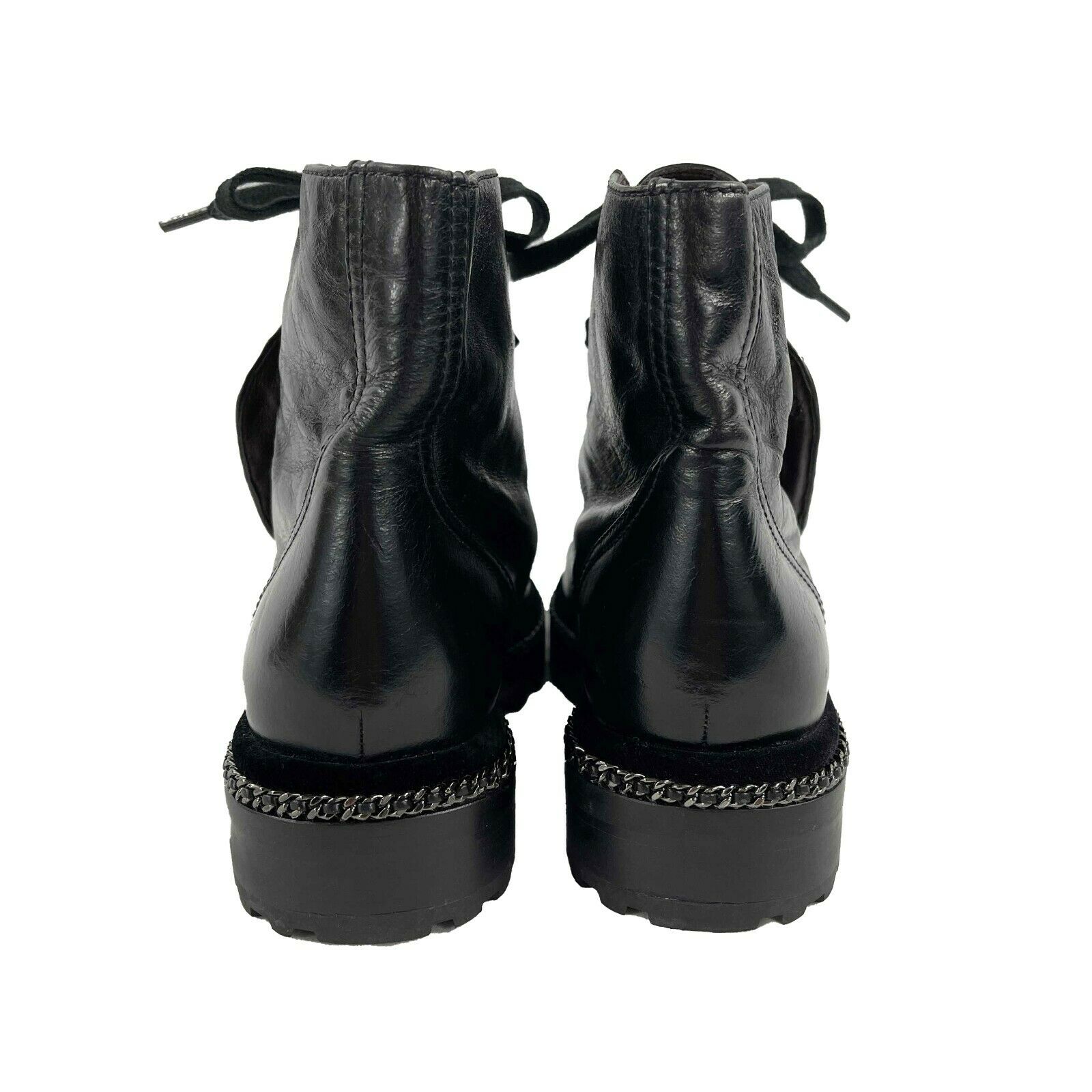 CHANEL Black Leather Combat Boots with Trim and Faux Pearl CC Details -  BougieHabit