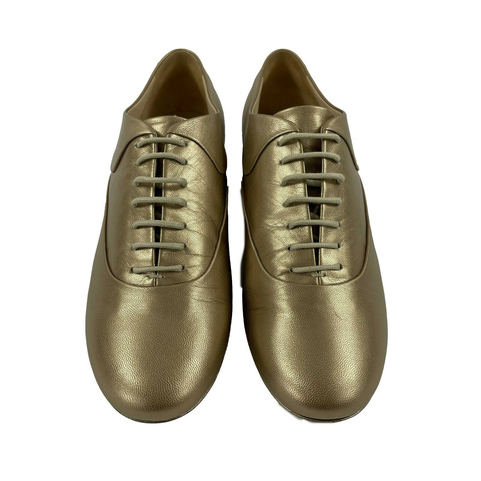 CHANEL - NEW 2015 Metallic Gold Leather CC / Pearl Oxford Shoes - 39 U -  BougieHabit