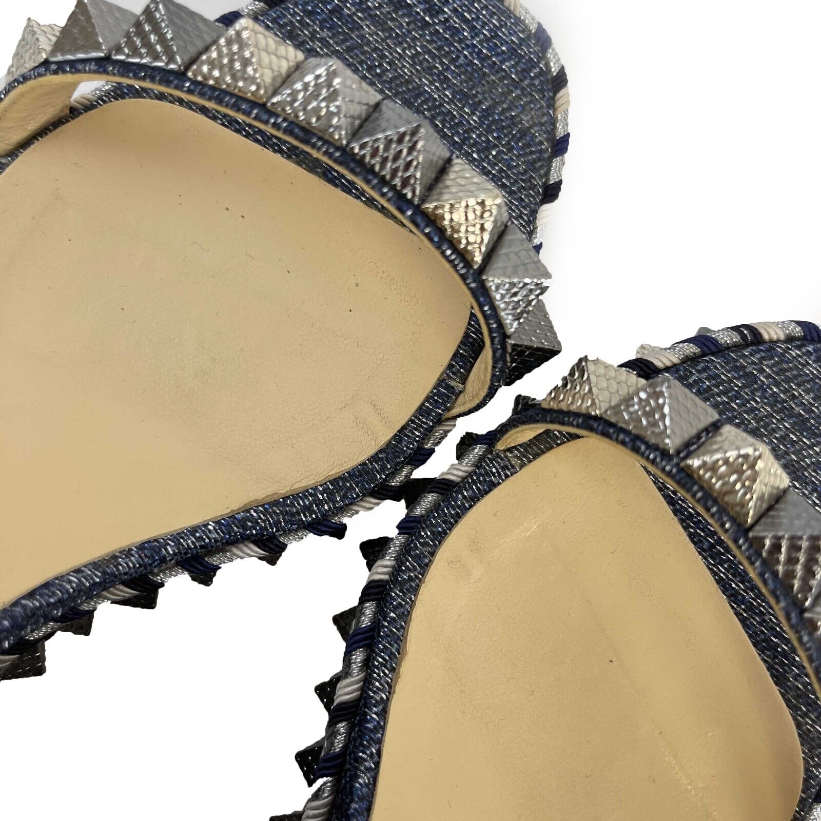 Christian Louboutin - Pyraclou Spike Denim Wedge Sandals - 39 US 9