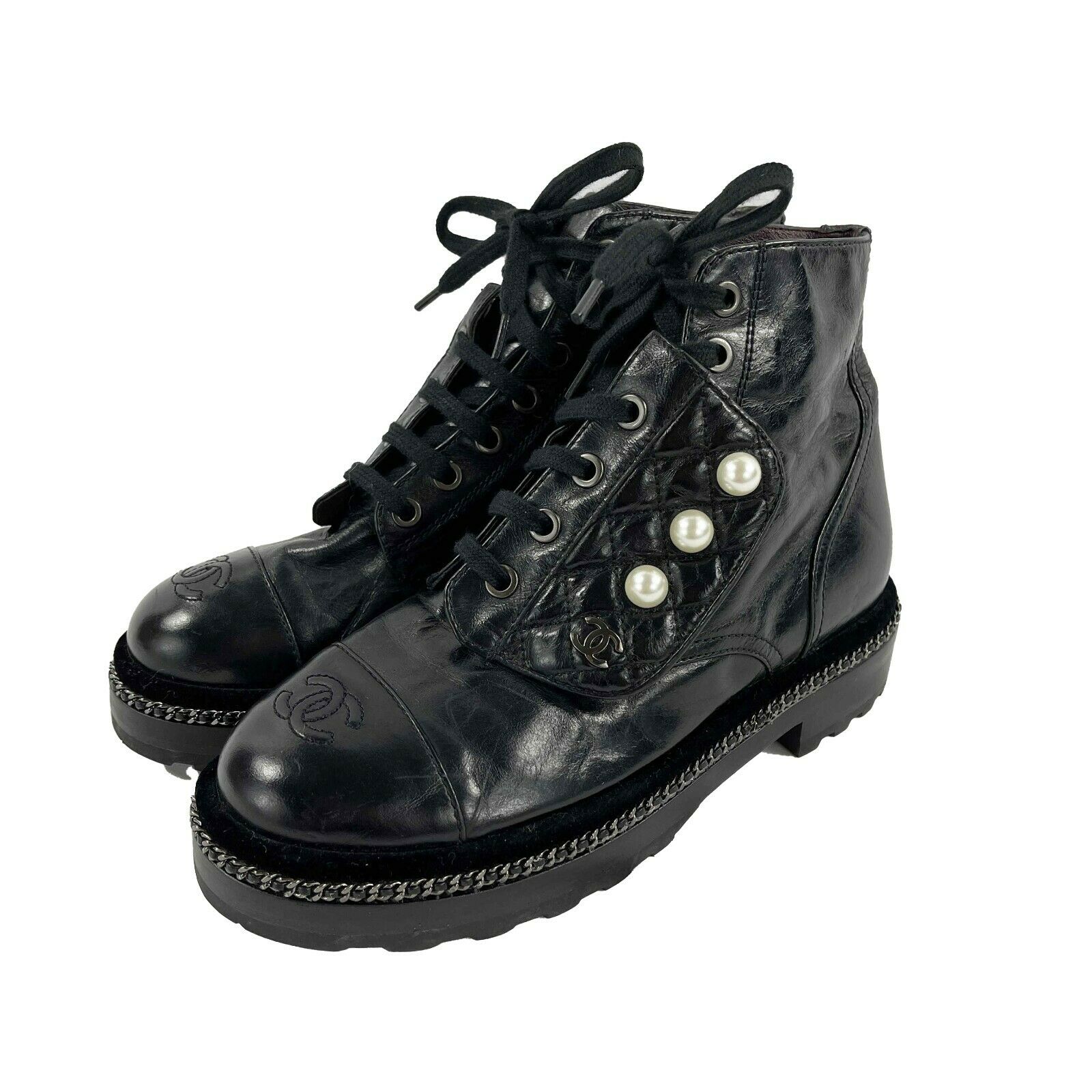 Chanel Pearl Heels Boots  Designer WishBags