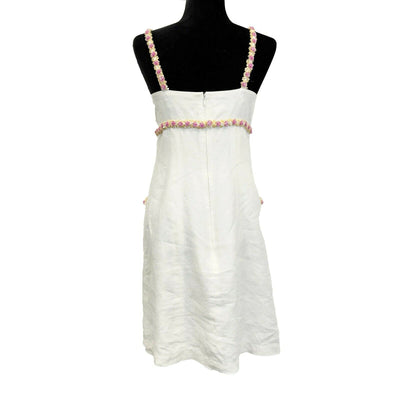 CHANEL - Vintage 90s Linen Dress with Sequin Trim - 2 Pockets - FR 34 / US 2