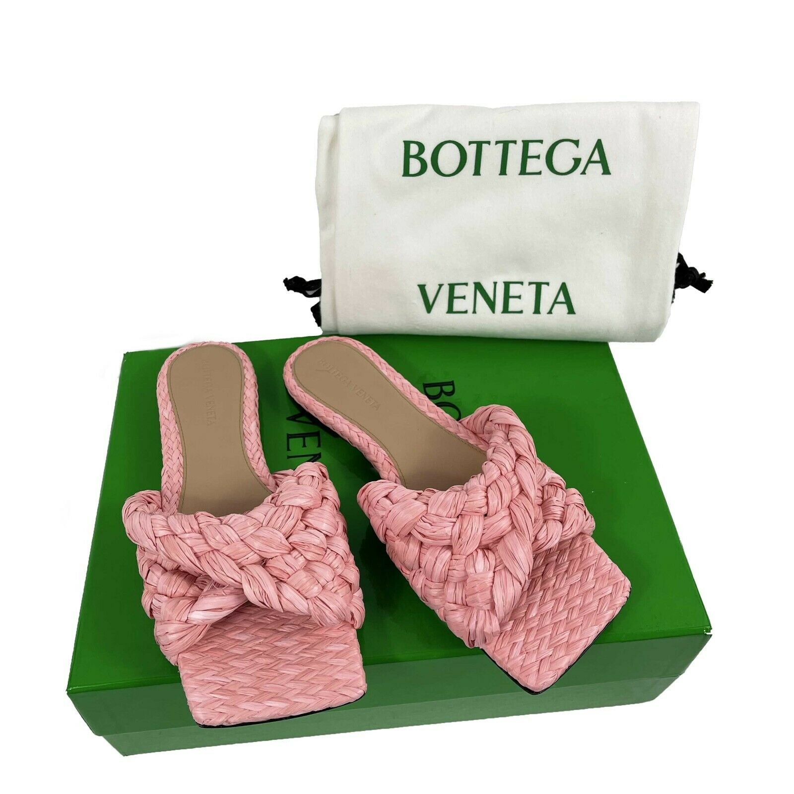 Bottega Veneta New W s Raffia Stretch Flat Mule Blossom Pink Luxury Resale Network