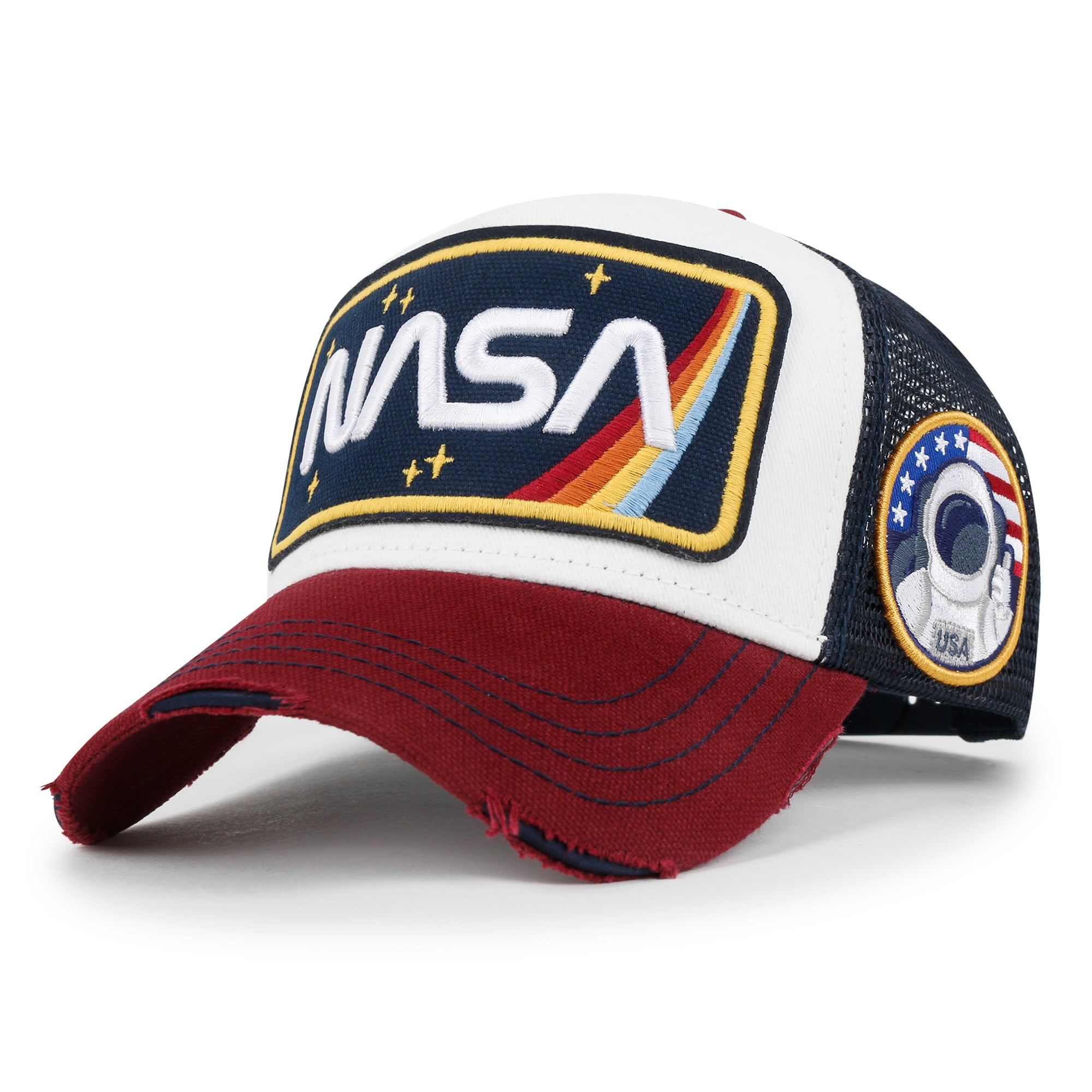 ililily PREMIUM NASA Worm Logo Embroidery Structured Baseball Cap Mesh