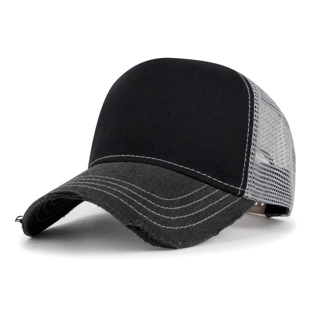 ililily PREMIUM Clover Embroidery Cotton Trucker Hat Distressed Baseba