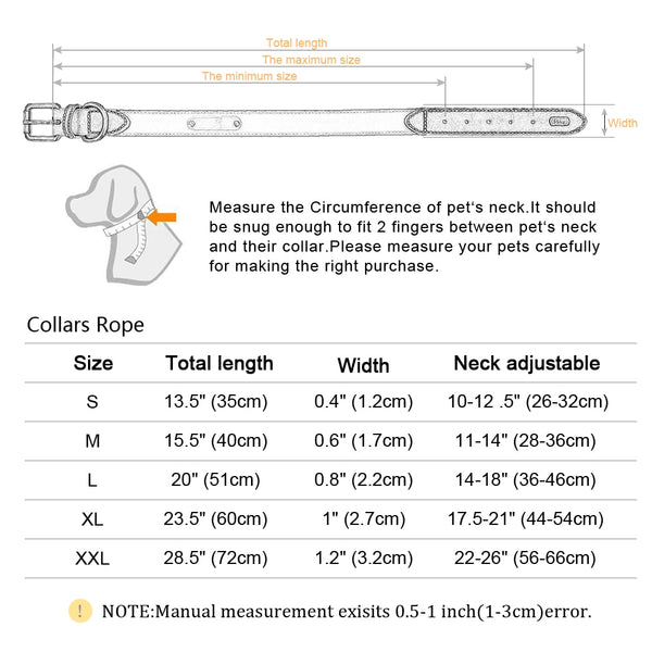 Size Guide Reflective Dog Collar With Name Plate