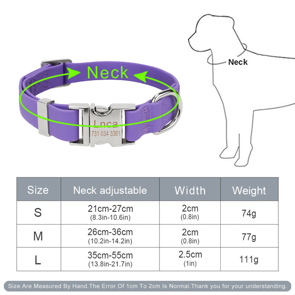 Size Guide Silicone Dog Collar With Name Plate