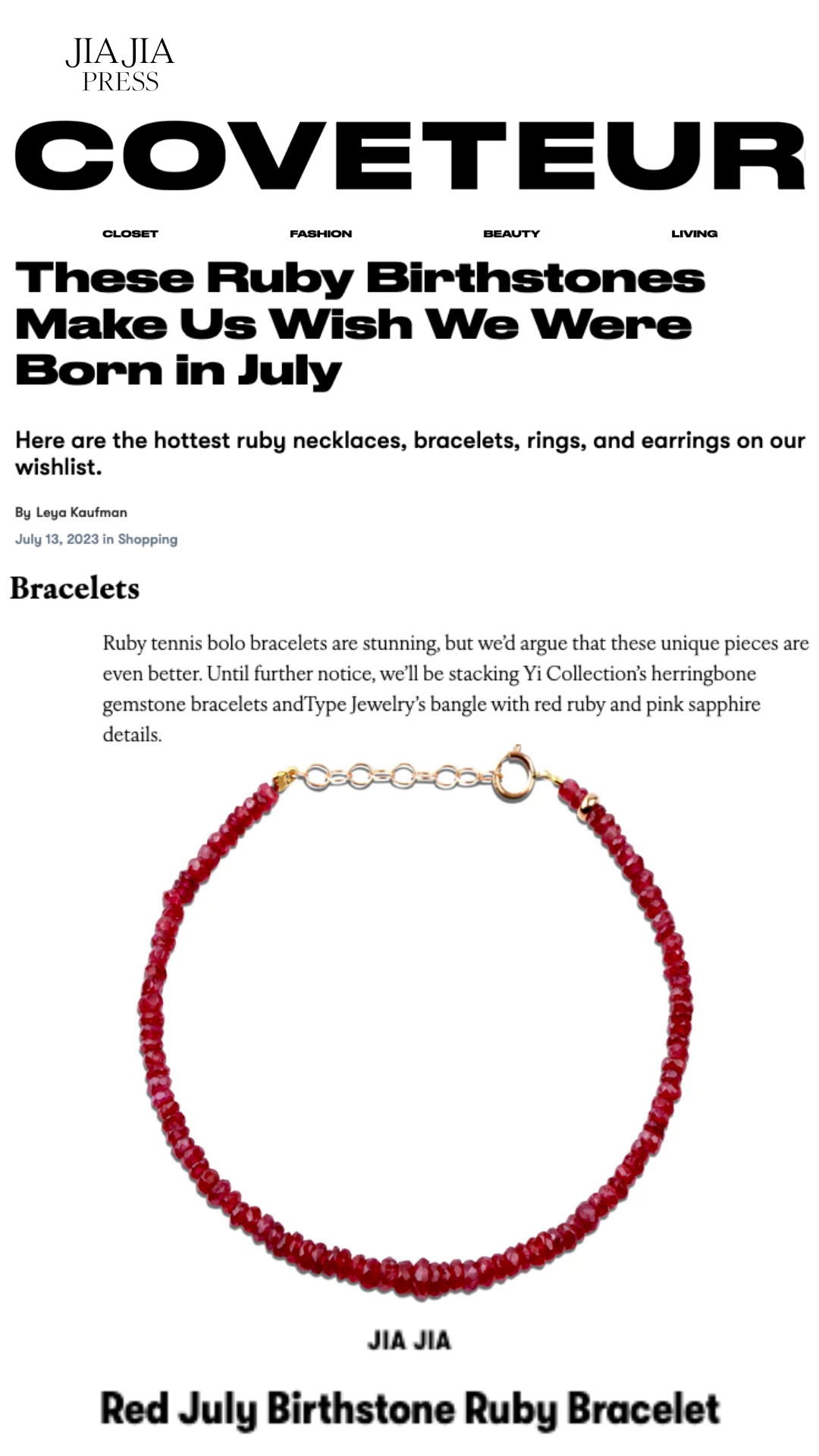 July Birthstone Ruby Bracelet