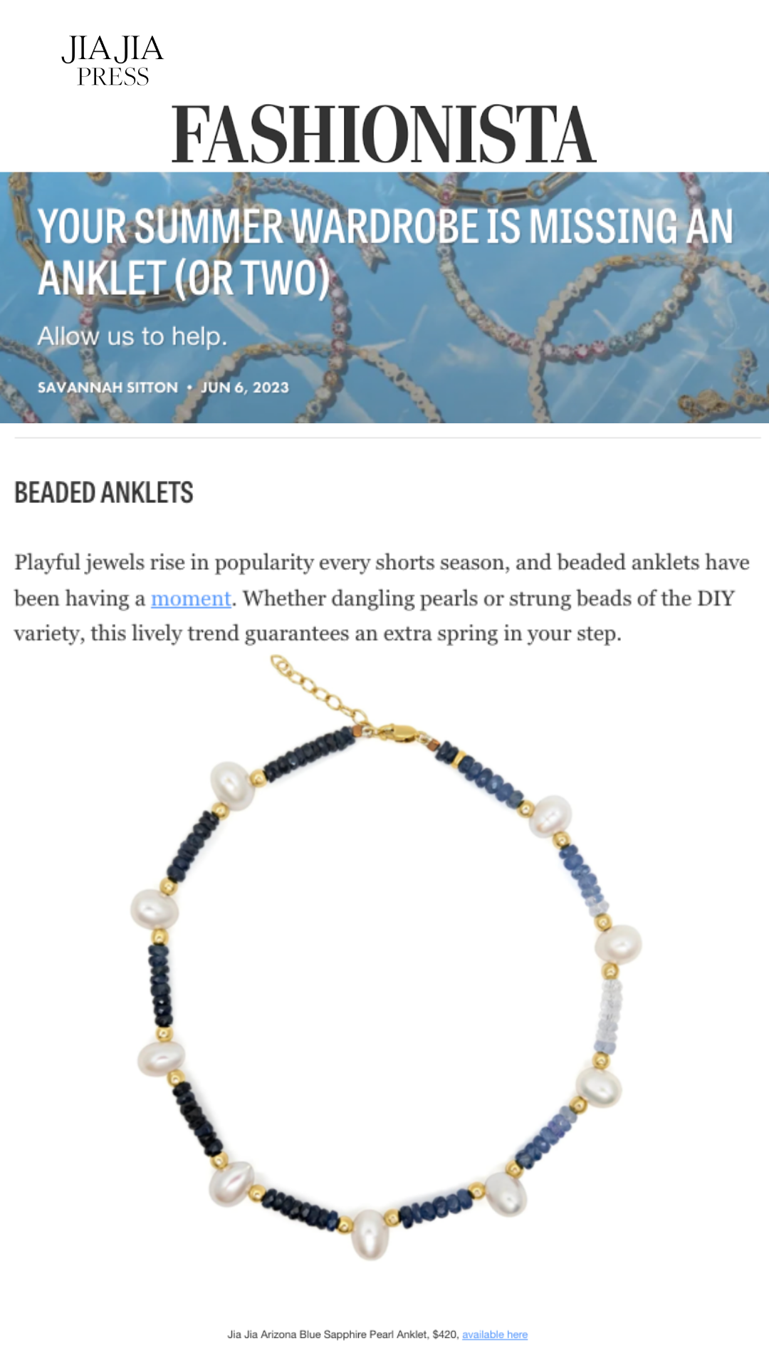 Arizona Ombre Blue Sapphire Pearl Gold Bead Anklet