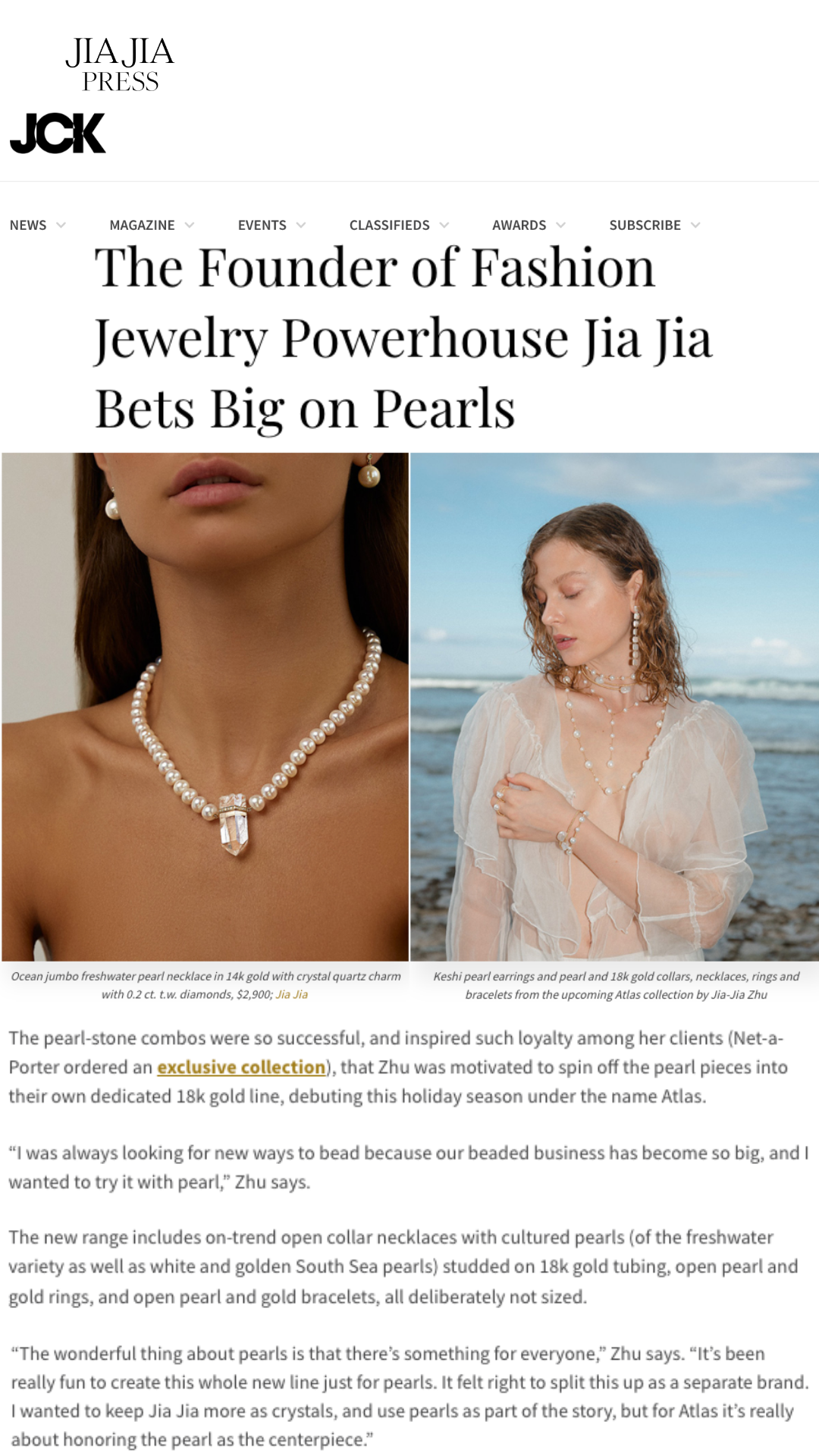 Ocean Pearl Crystal Quartz Charm Necklace