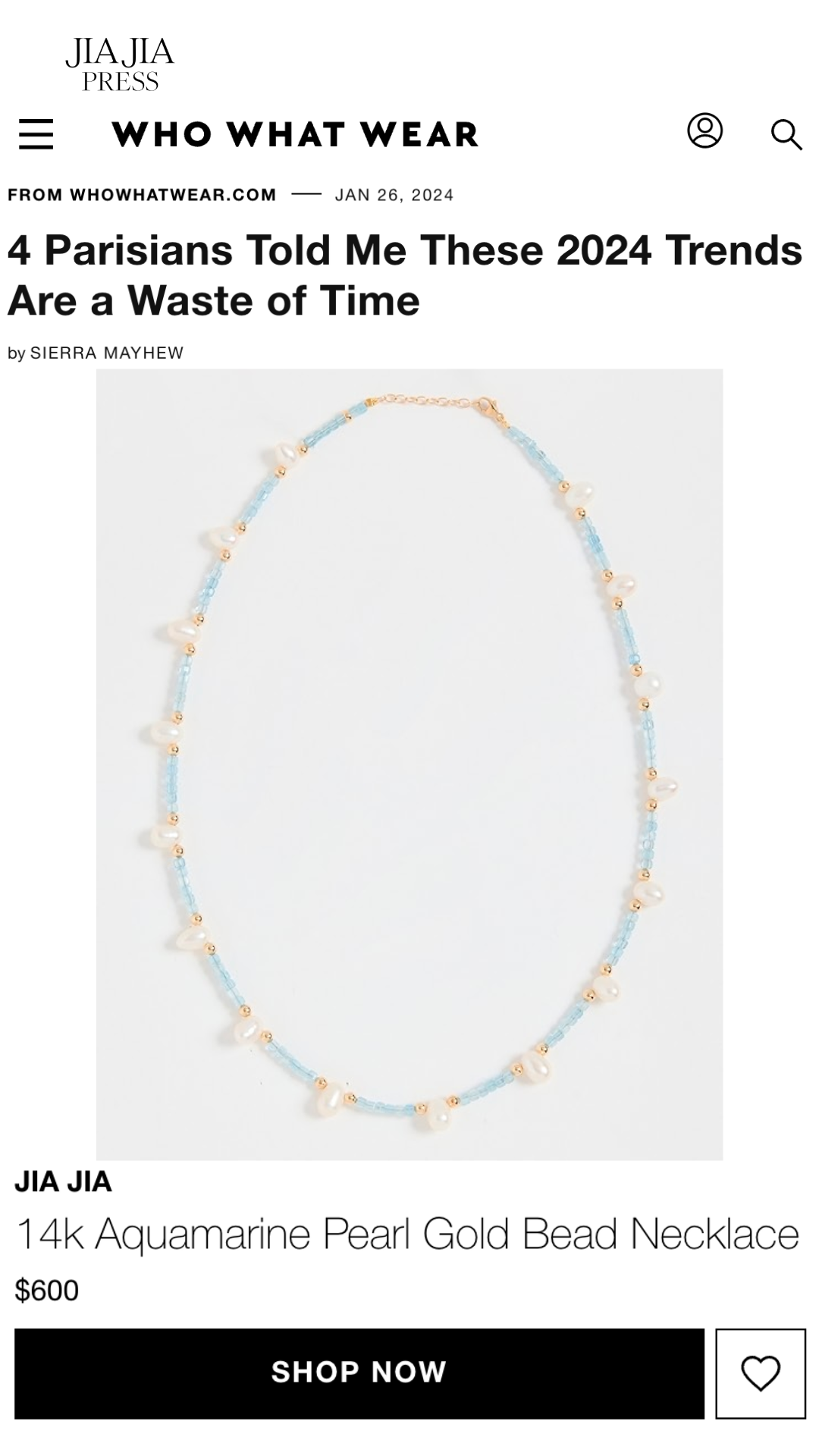 14k Aquamarine Pearl Gold Bead Necklace