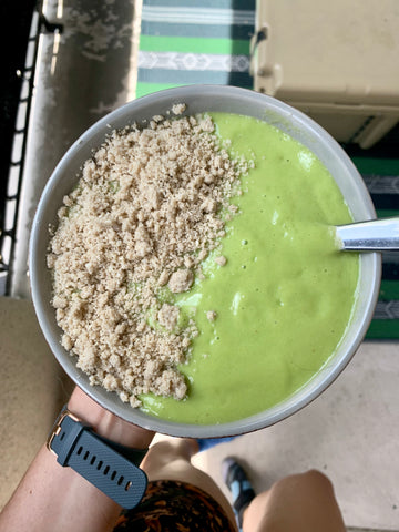 Seed Cycling Green Smoothie Bowl.  On this did I did my seed cycling with breakfast.