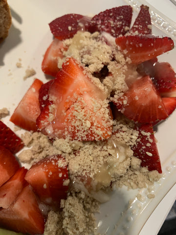 Seed cycling with strawberries and honey.  On this day I did my seed cycling with breakfast.