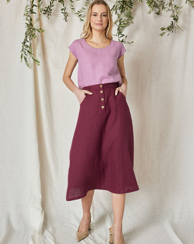 Linen skirt Cleo with buttons in Marsala color