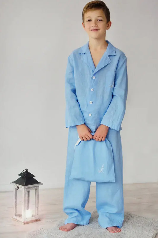 Linen Pajama Set For Boy 6-14 Years / Classic Pajama For Teenagers