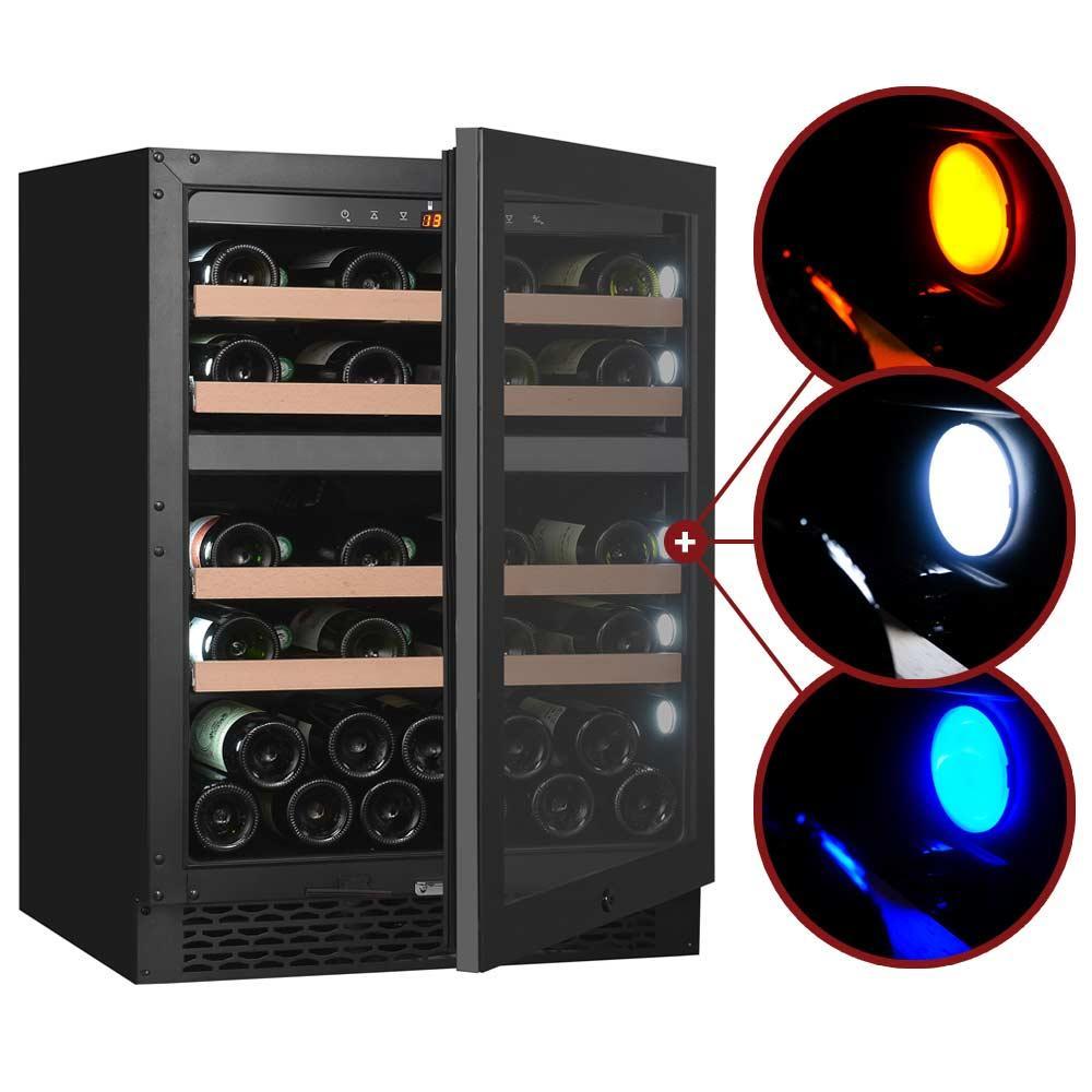 Pevino PNG46D-HHB Wine Fridge - 39 bottles - Built In -  Dual Zone Wine cooler - 595mm Wide - Black