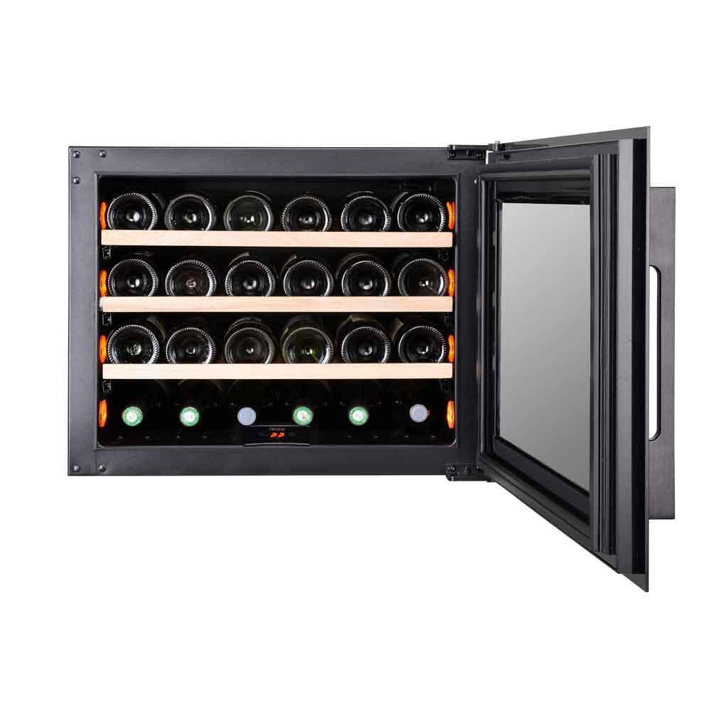 Pevino PI24S-B Wine Fridge - 24 bottles - Single zone Integrated wine cooler - 550mm Wide - Black glass front