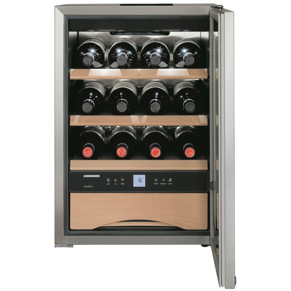 Liebherr WKes 653 Grand Cru - Single Zone Freestanding Wine Cabinet - Glass Insulated Door -Stainless Steel Housing - 440mm Wide - 12 Bottles