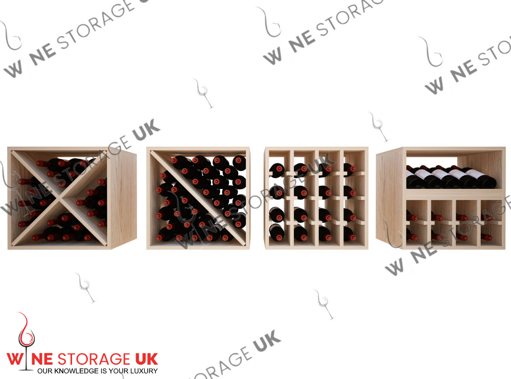 Sommelier™ Cross Cube - FULL DEPTH including neck with capacity of 24 bottles in this hand made modular wine cube