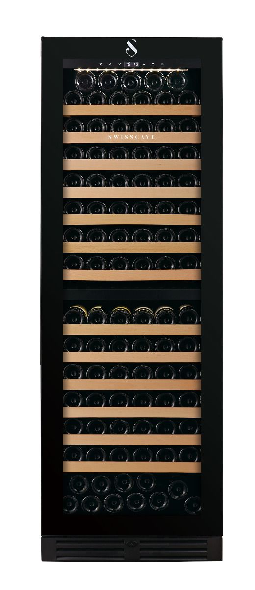 Swisscave WLB-460DF -MIX - Black Edition Dual Zone Cabinet (152 - 164 BOT) with smart Burgundy/Bordeaux shelving - 595mm Wide