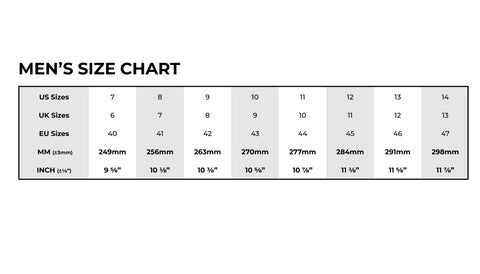 Size Chart Men's Golf Shoes Duca del Cosma