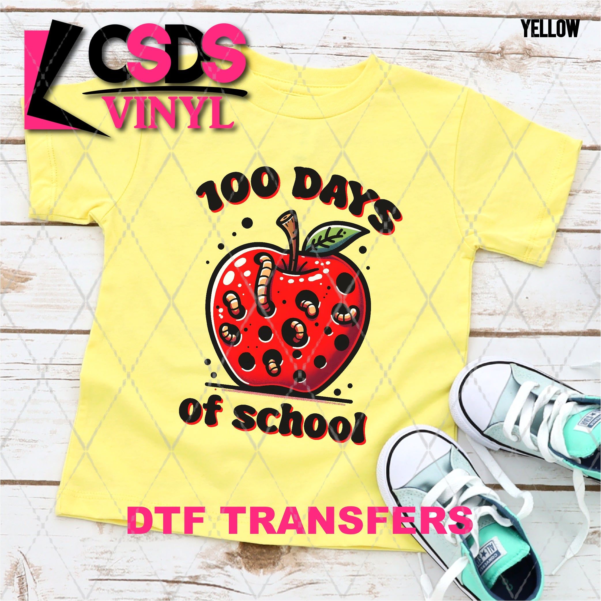 DTF Transfer - DTF006992 100 Days of School Apple with Worms