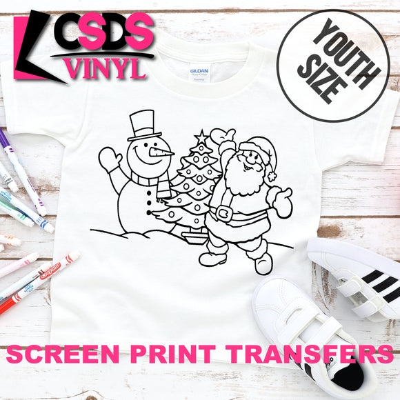 screen print transfer  santa and snowman coloring page youth  black