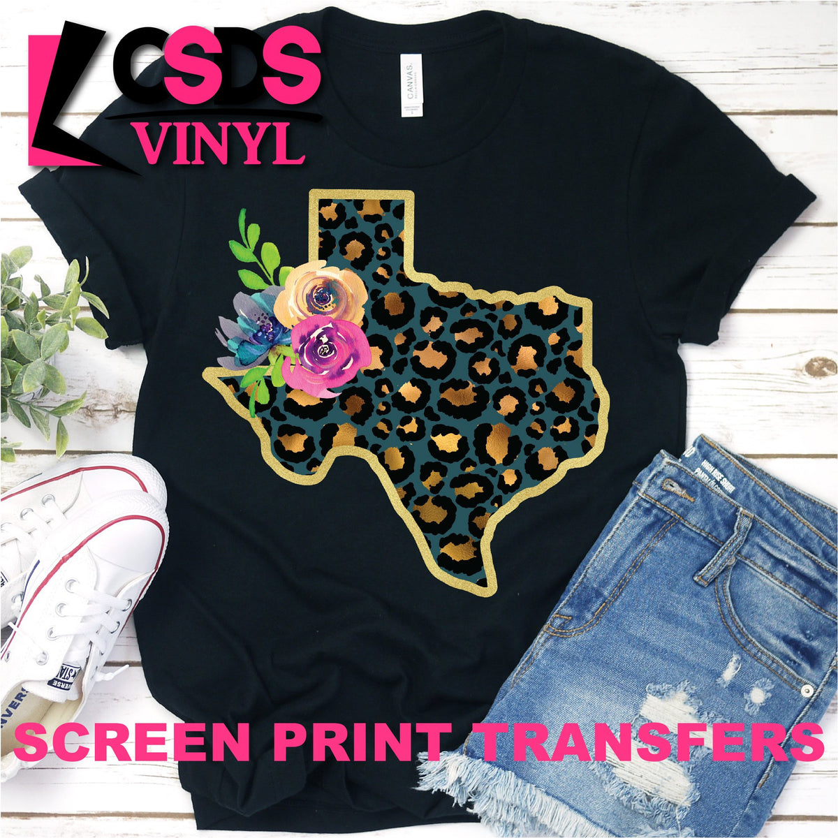 Screen Print Transfer - Leopard Texas with Flowers - Full Color *HIGH ...