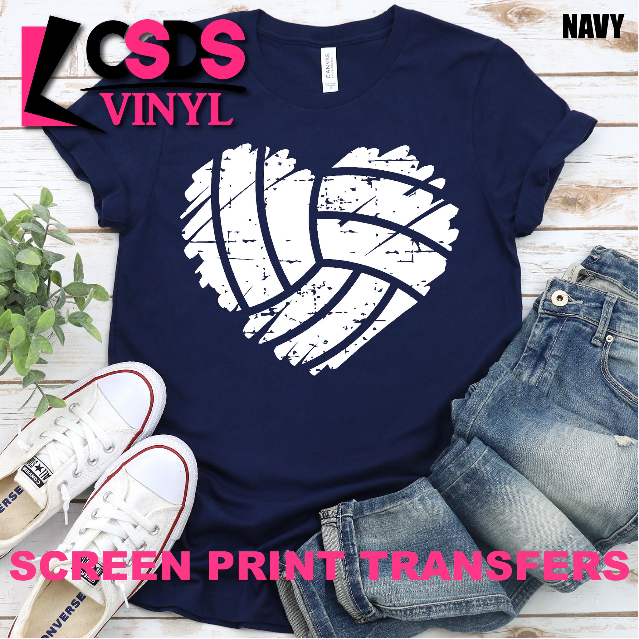 Screen Print Transfer - Distressed Volleyball Heart - White – CSDS Vinyl