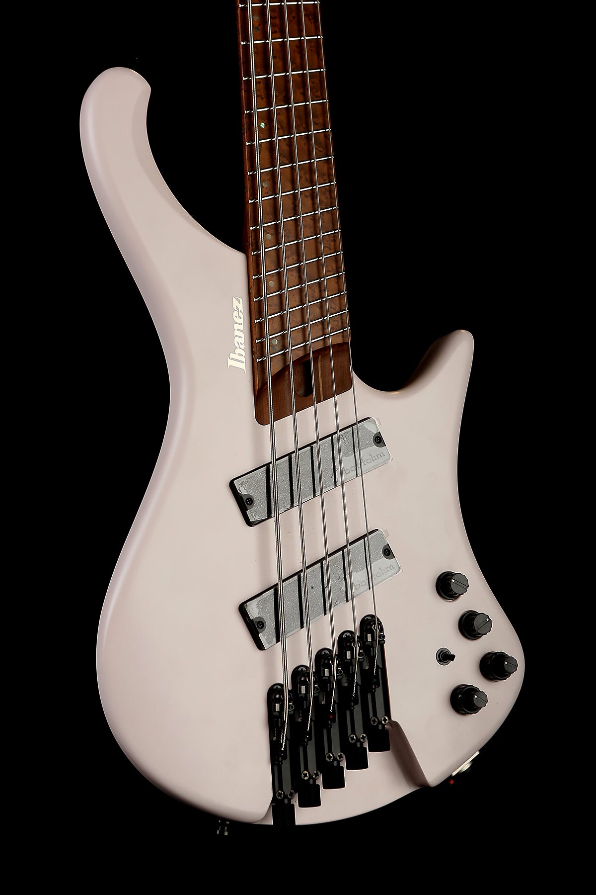 pink 5 string bass guitar