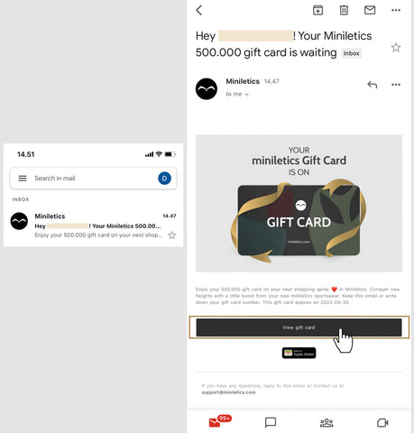 Open your initial gift card e-mail