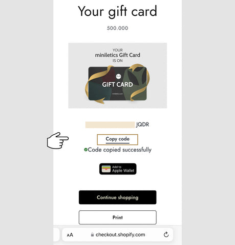 Copy your gift card code