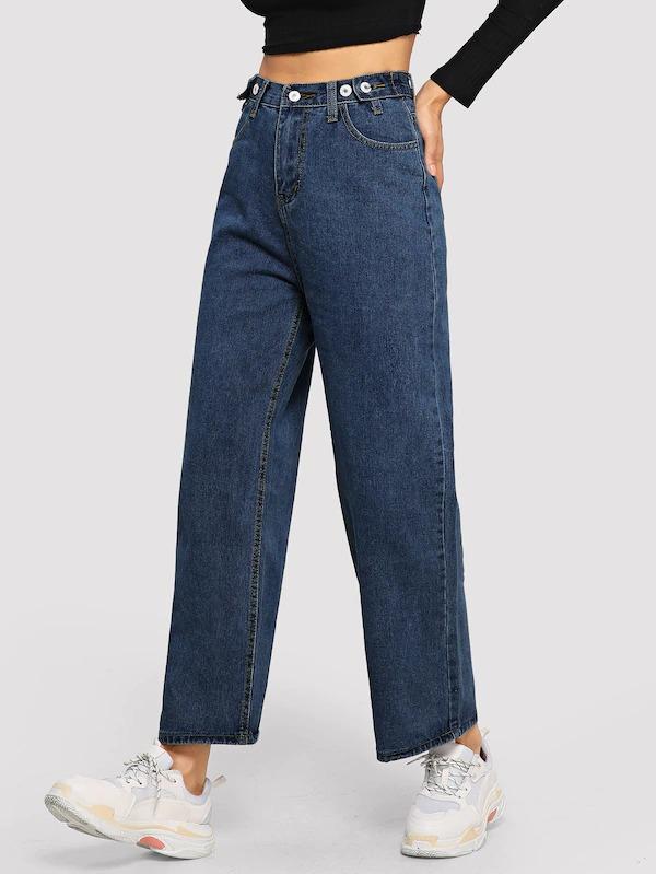 button leg jeans