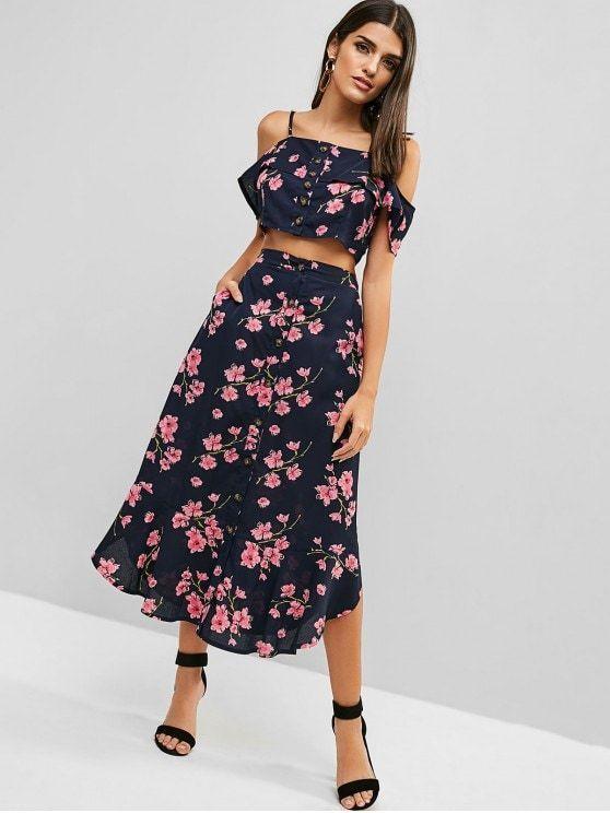 Button Up Floral Two Piece Dress