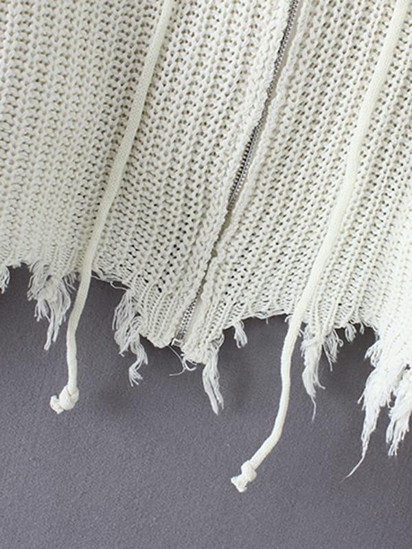 frayed drawstring hooded sweater