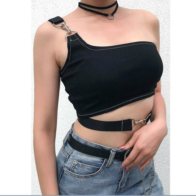 one shoulder sleeveless crop top