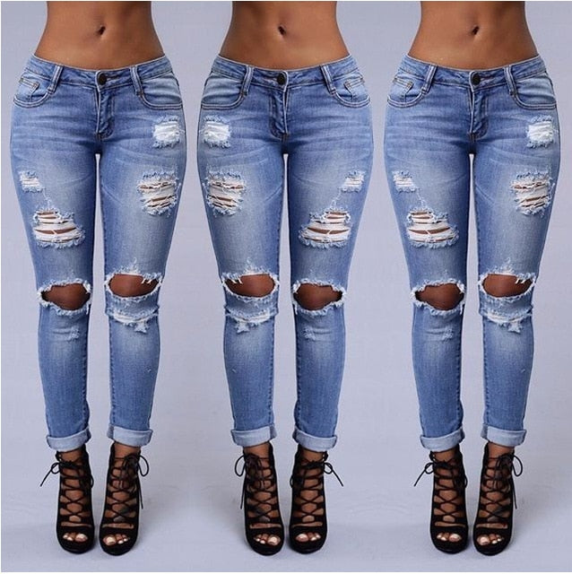 boyfriend hole ripped jeans