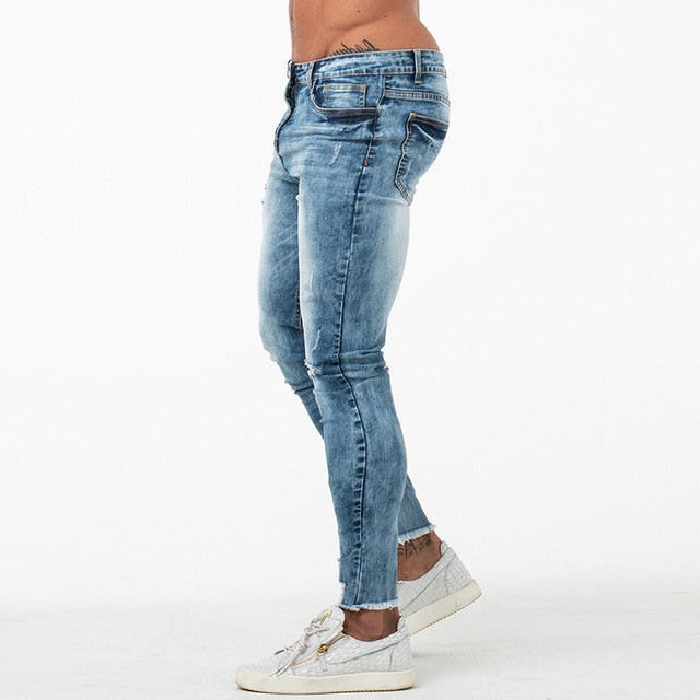 mens ripped bottom jeans