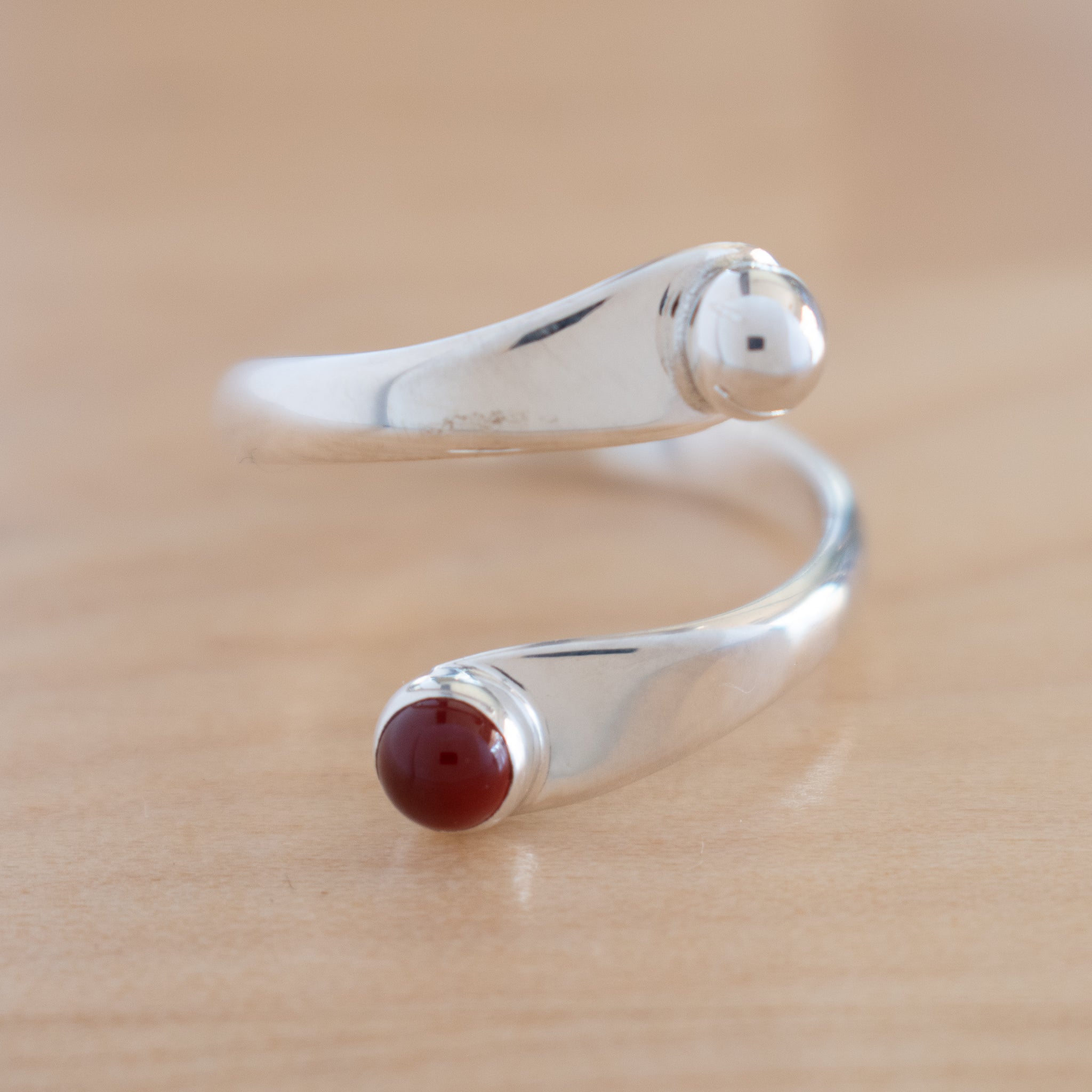 Carnelian and Sterling Silver Adjustable Ring with One Stone and One Granule