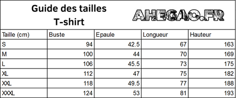 Guides des tailles : t-shirt | Ahegao.fr