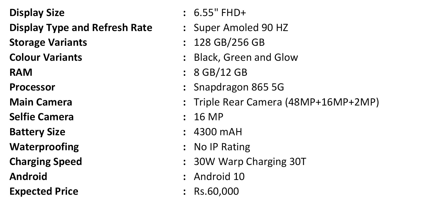 OnePlus 8 Specifications