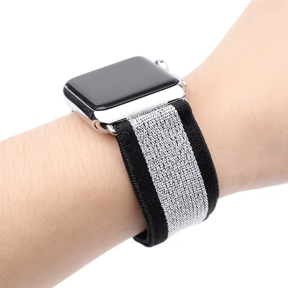 Stretchable Elastic Shimmering Silver Print Band For Apple Watch