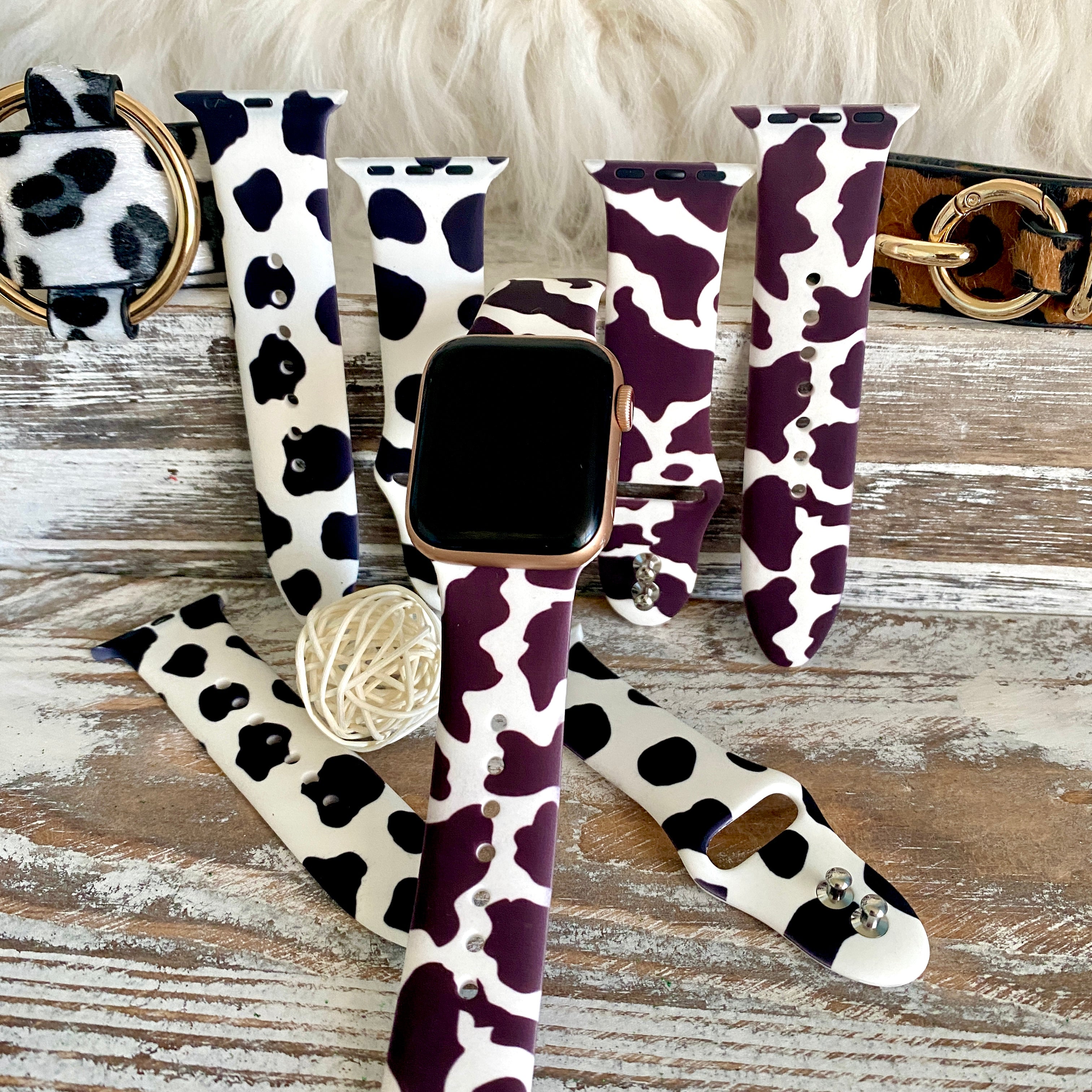 Nashville Cow Print Silicone Band For Apple Watch Two Colors Available 38mm 40mm 41mm S M 5.1