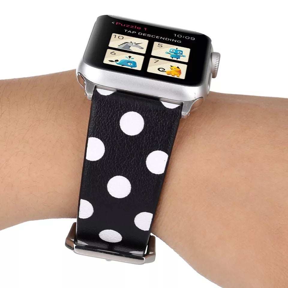 Black and White Polka Dot Silicone Apple Watch Band 38/40 mm