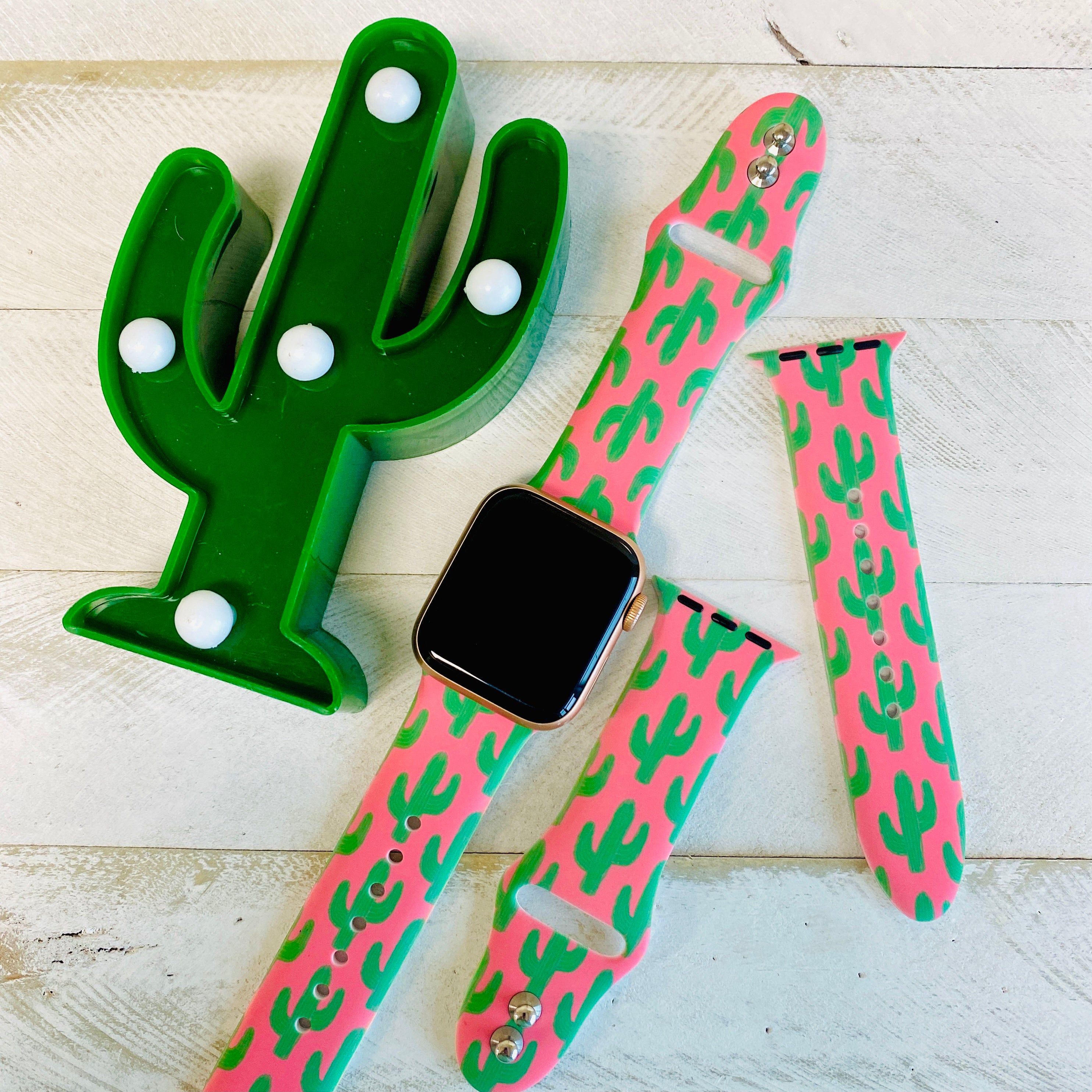 Pretty In Pink Cactus Print Silicone Band For Apple Watch Fancy