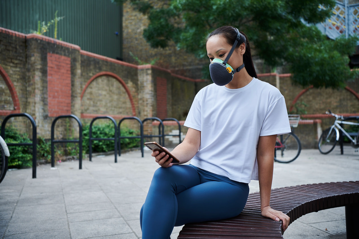 Pollution mask in the city to protect against pollution