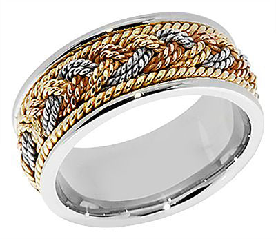 14k White Gold 7mm Tri-Color Gold Braided Wedding Band - 1800