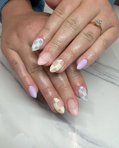 Dreamy Pastel Checkers Nails