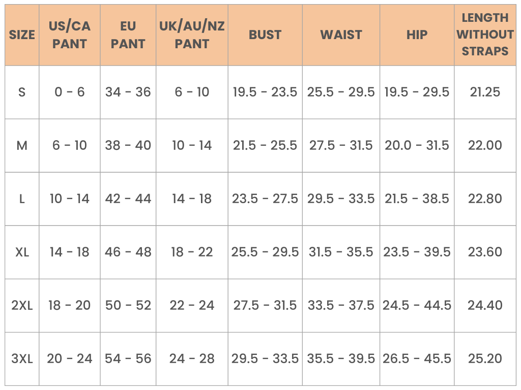 Size Chart in Inches