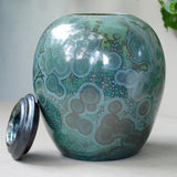 Chrysocolla Cremation Urn for Ashes - Medium Lid Off Front View